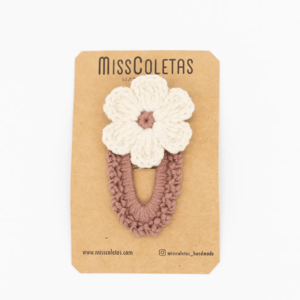 Clip crochet flor rosa mauve