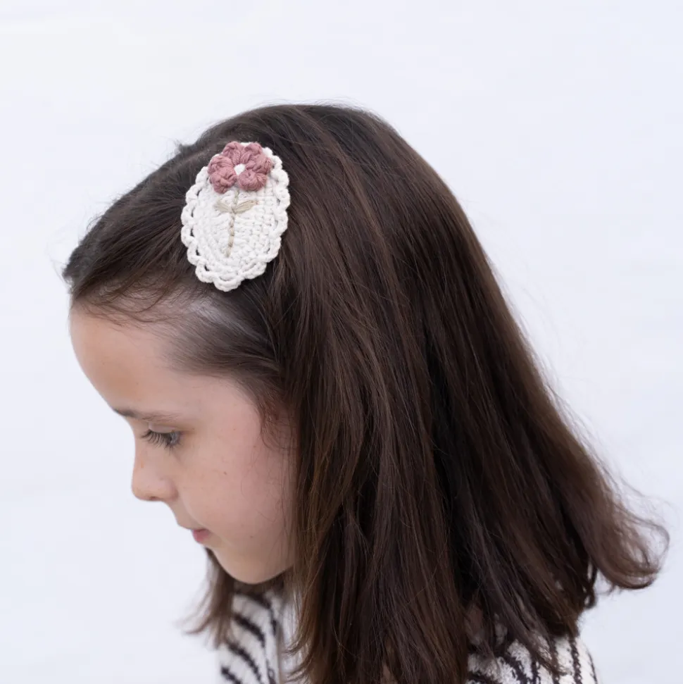 Clip crochet flor vintage mauve