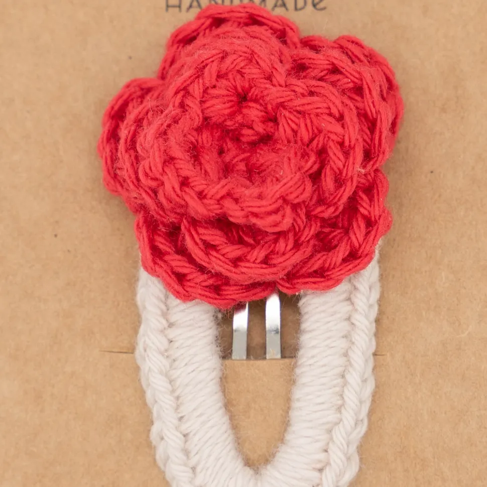 Clip crochet rosa roja