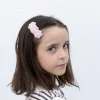 Clip hecho mano flores rosa crochet perlas