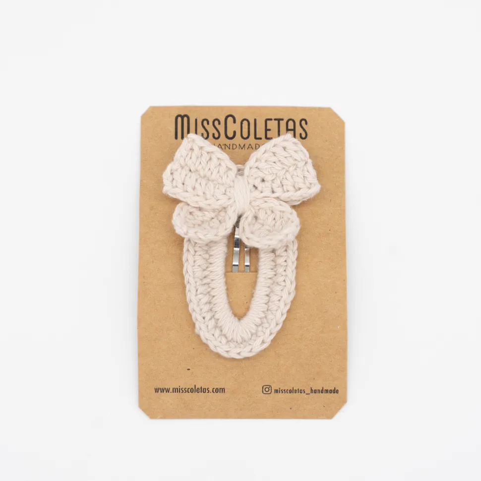 Clip lazo crochet beige