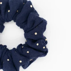 Coletero scrunchie azul marino topos dorados