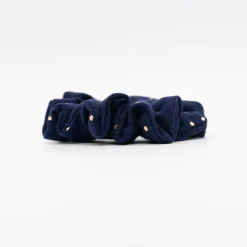 Coletero scrunchie azul marino topos dorados