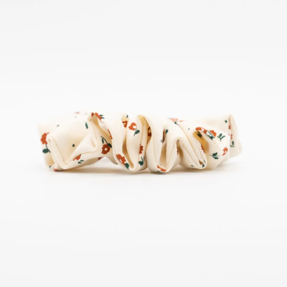 Coletero scrunchie beige flores vintage