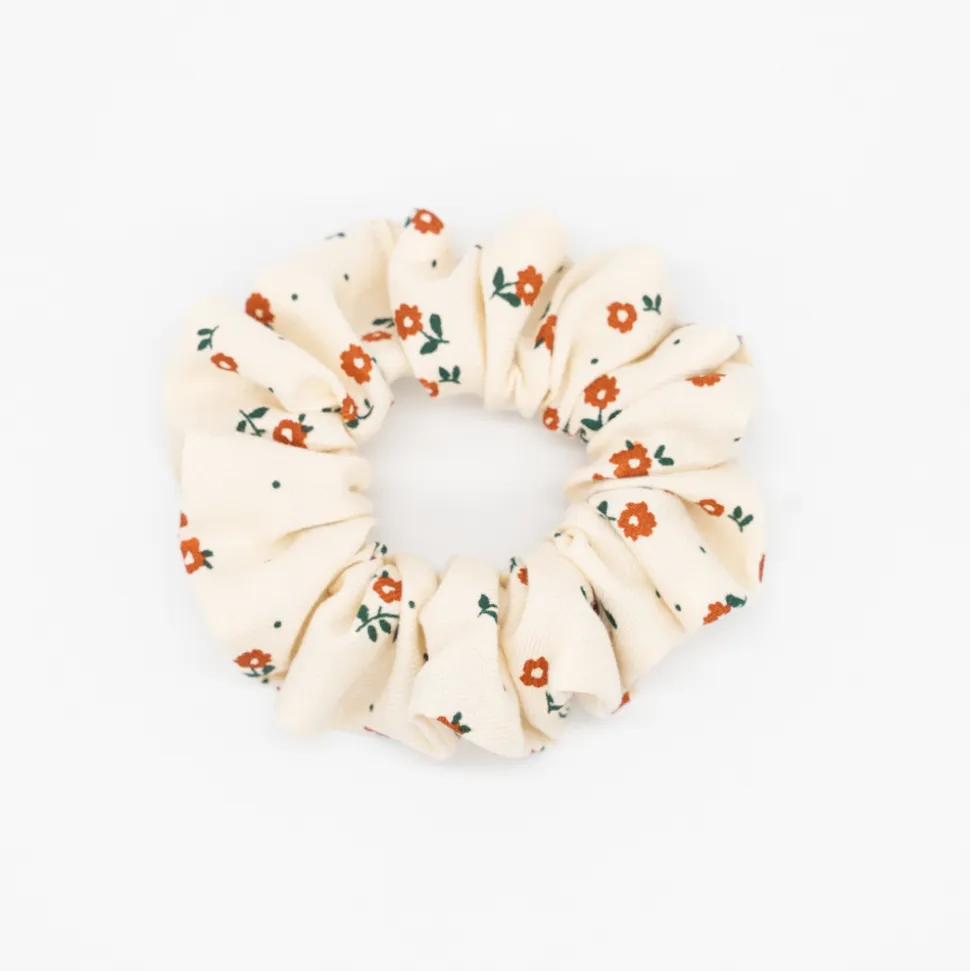 Coletero scrunchie beige flores vintage