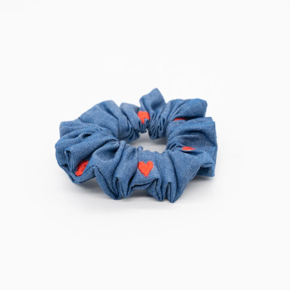 Coletero scrunchie jean corazones