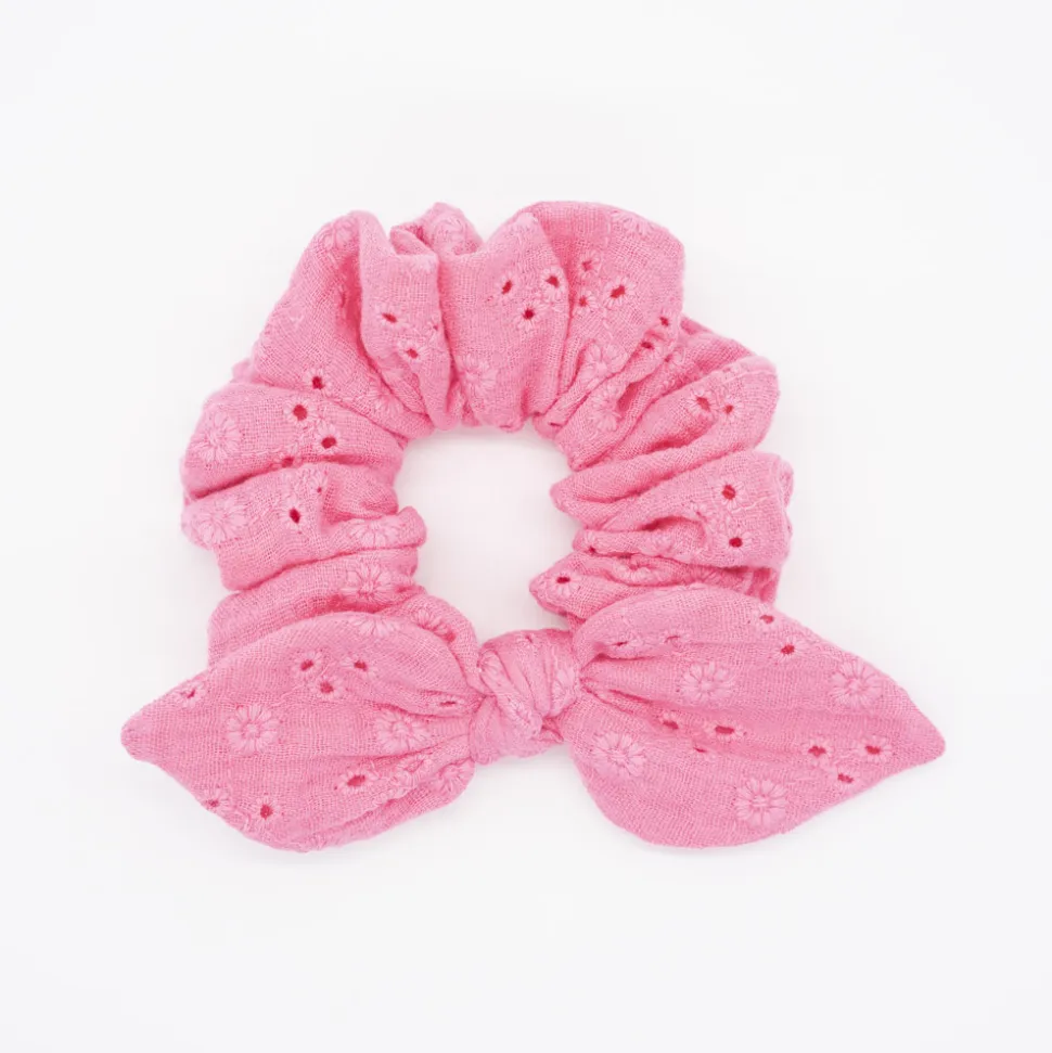 Coletero scrunchie lazo bordado fucsia