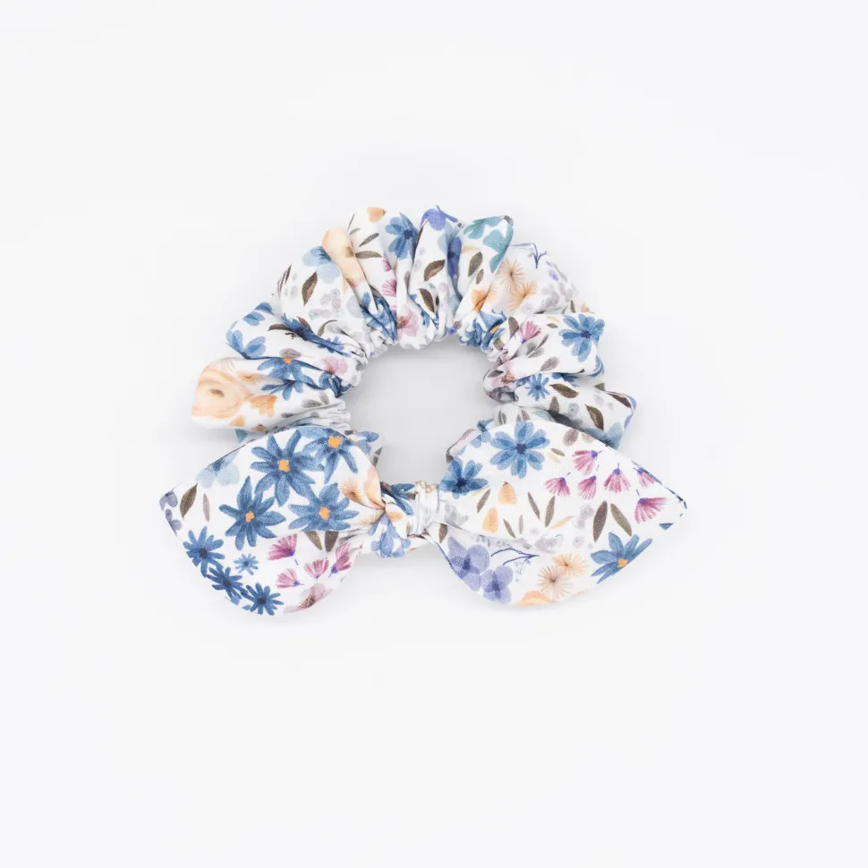 Coletero scrunchie lazo flores azul marino