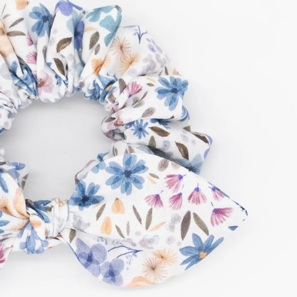 Coletero scrunchie lazo flores azul marino
