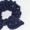 Coletero scrunchie lazo gasa azul marino topos oro