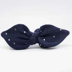 Coletero scrunchie lazo gasa azul marino topos oro