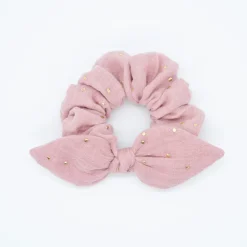 Coletero scrunchie lazo gasa rosa topos oro