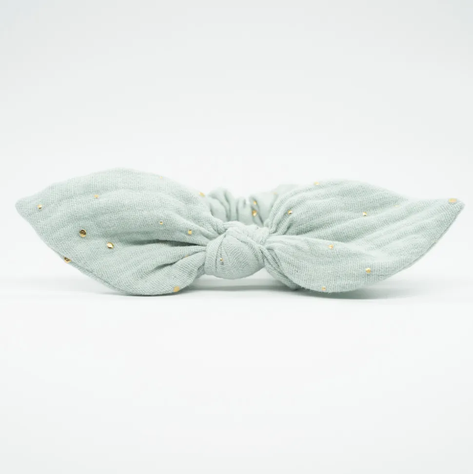 Coletero scrunchie lazo gasa verde mint topos oro