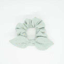 Coletero scrunchie lazo gasa verde mint topos oro