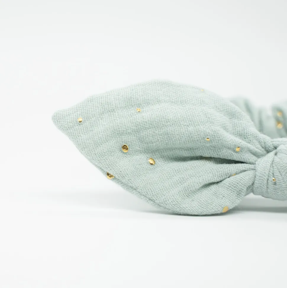 Coletero scrunchie lazo gasa verde mint topos oro
