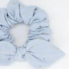 Coletero scrunchie lazo gasa azul celeste topos oro