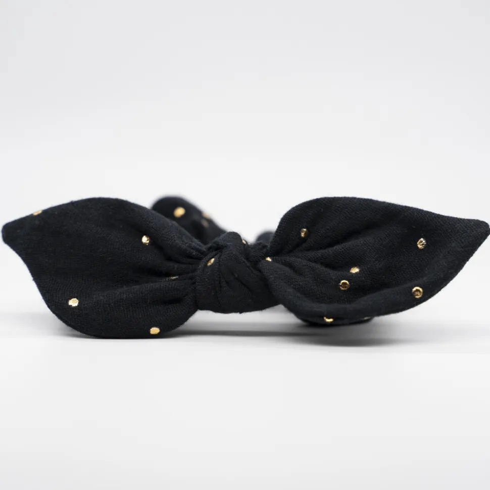 Coletero scrunchie lazo gasa negra topos oro