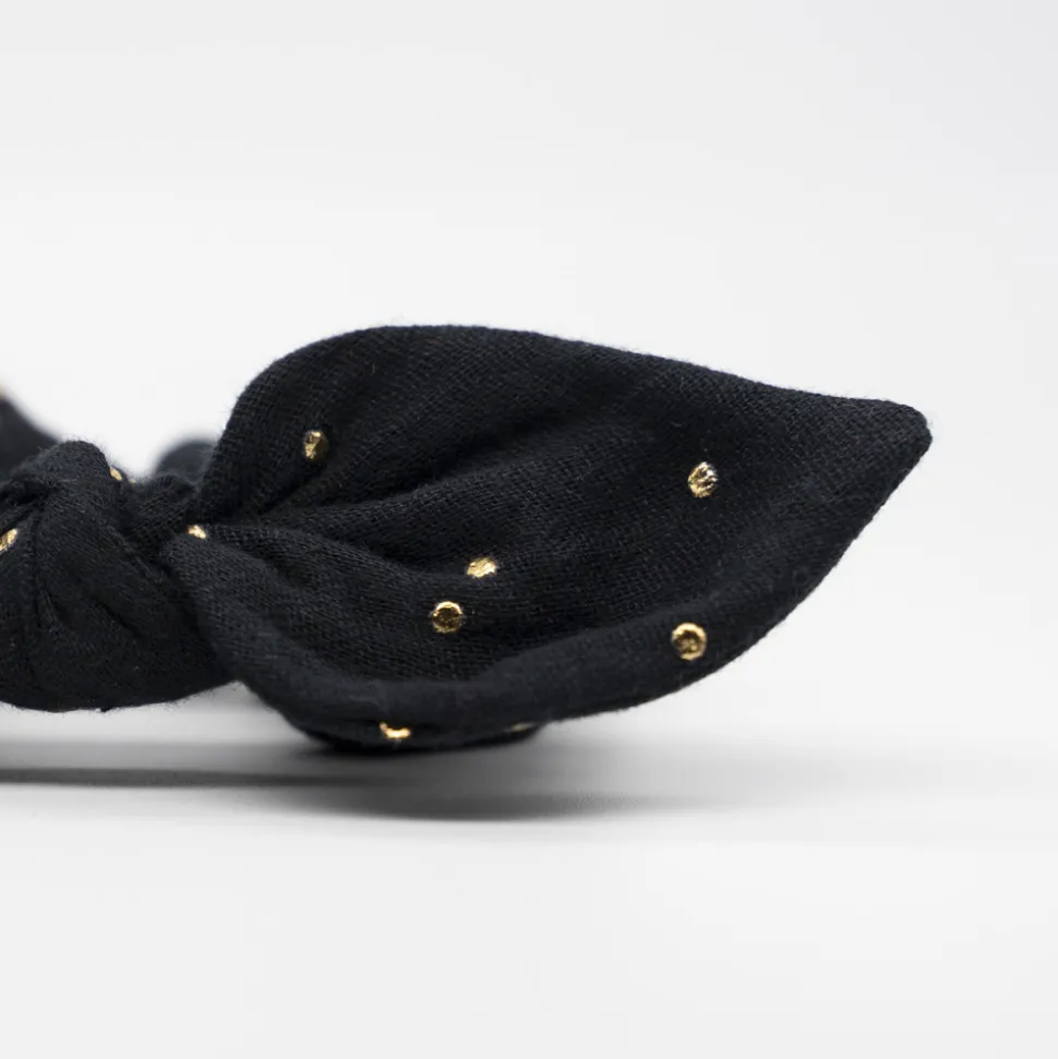 Coletero scrunchie lazo gasa negra topos oro