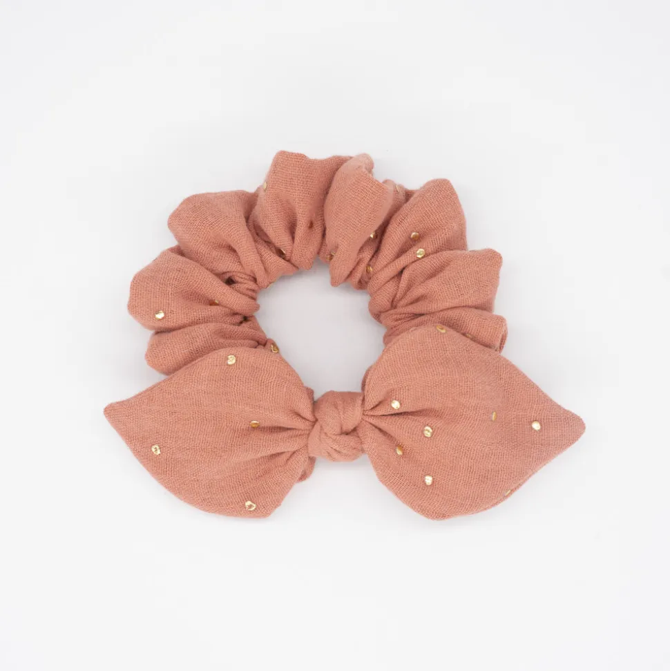 Coletero scrunchie lazo gasa naranja terracota topos oro