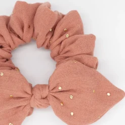 Coletero scrunchie lazo gasa naranja terracota topos oro