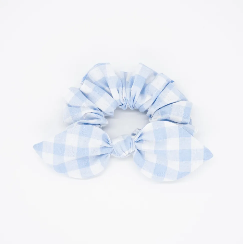 Coletero scrunchie lazo vichy azul celeste