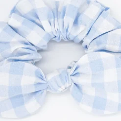 Coletero scrunchie lazo vichy azul celeste