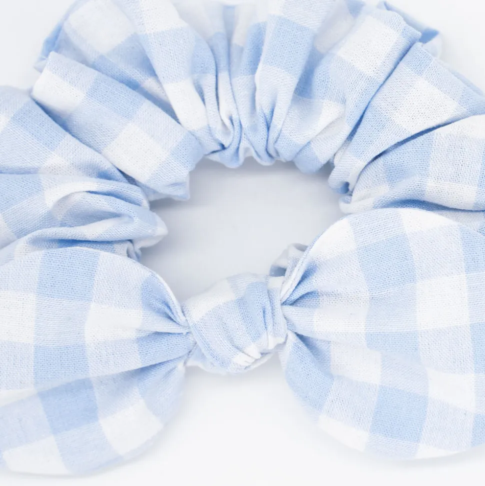 Coletero scrunchie lazo vichy azul celeste