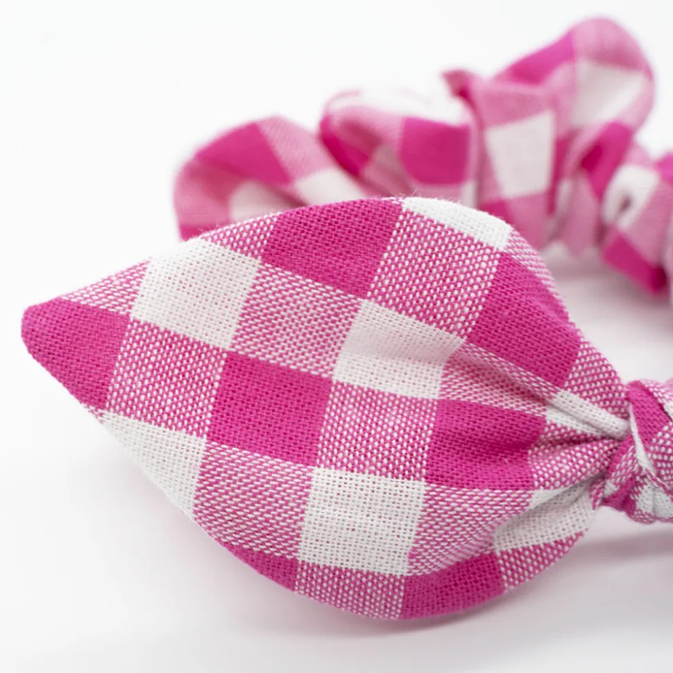 Coletero scrunchie lazo vichy fucsia