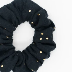 Coletero scrunchie negro topos dorados