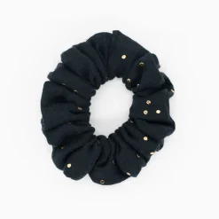 Coletero scrunchie negro topos dorados