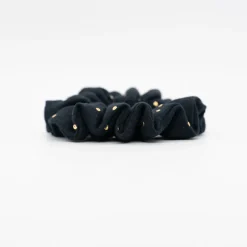 Coletero scrunchie negro topos dorados