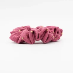 Coletero scrunchie rosa frambuesa topos dorados