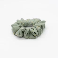 Coletero scrunchie verde claro topos dorados
