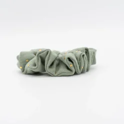 Coletero scrunchie verde claro topos dorados