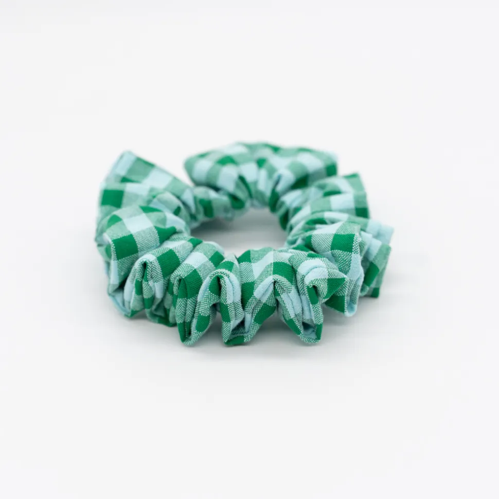 Coletero scrunchie vichy bicolor verde