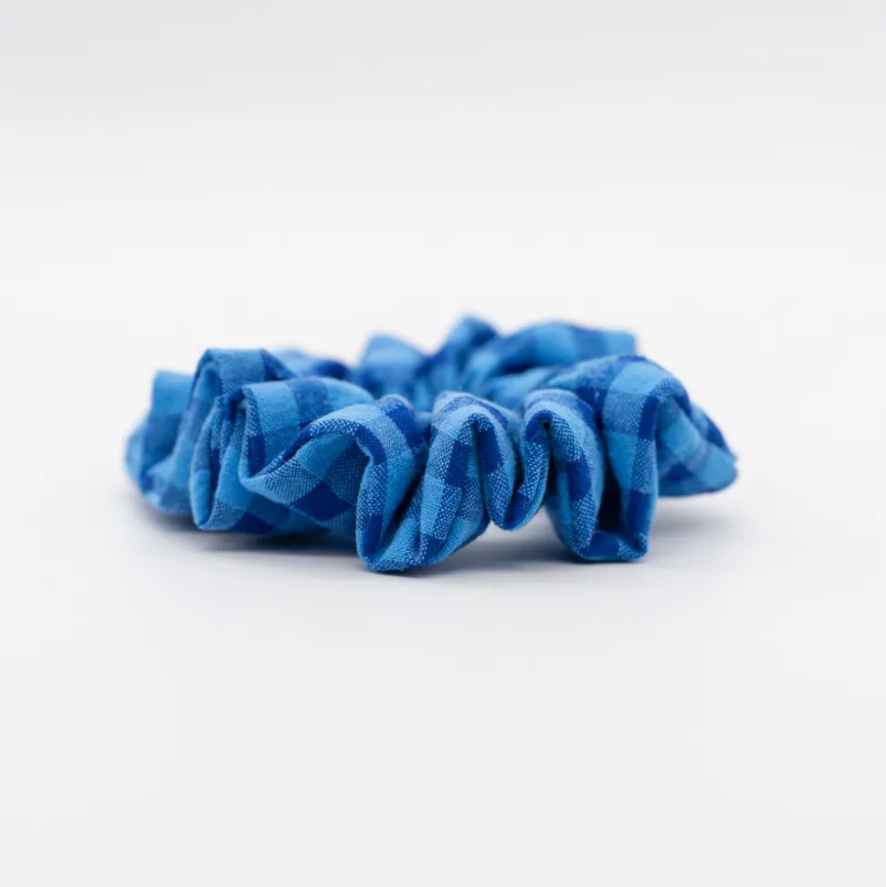 Coletero scrunchie vichy bicolor azulón