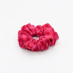 Coletero scrunchie vichy bicolor rojo frambuesa