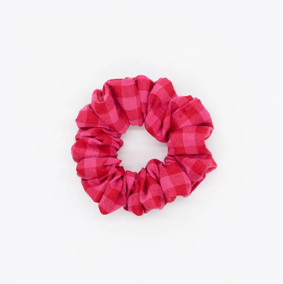 Coletero scrunchie vichy bicolor rojo frambuesa