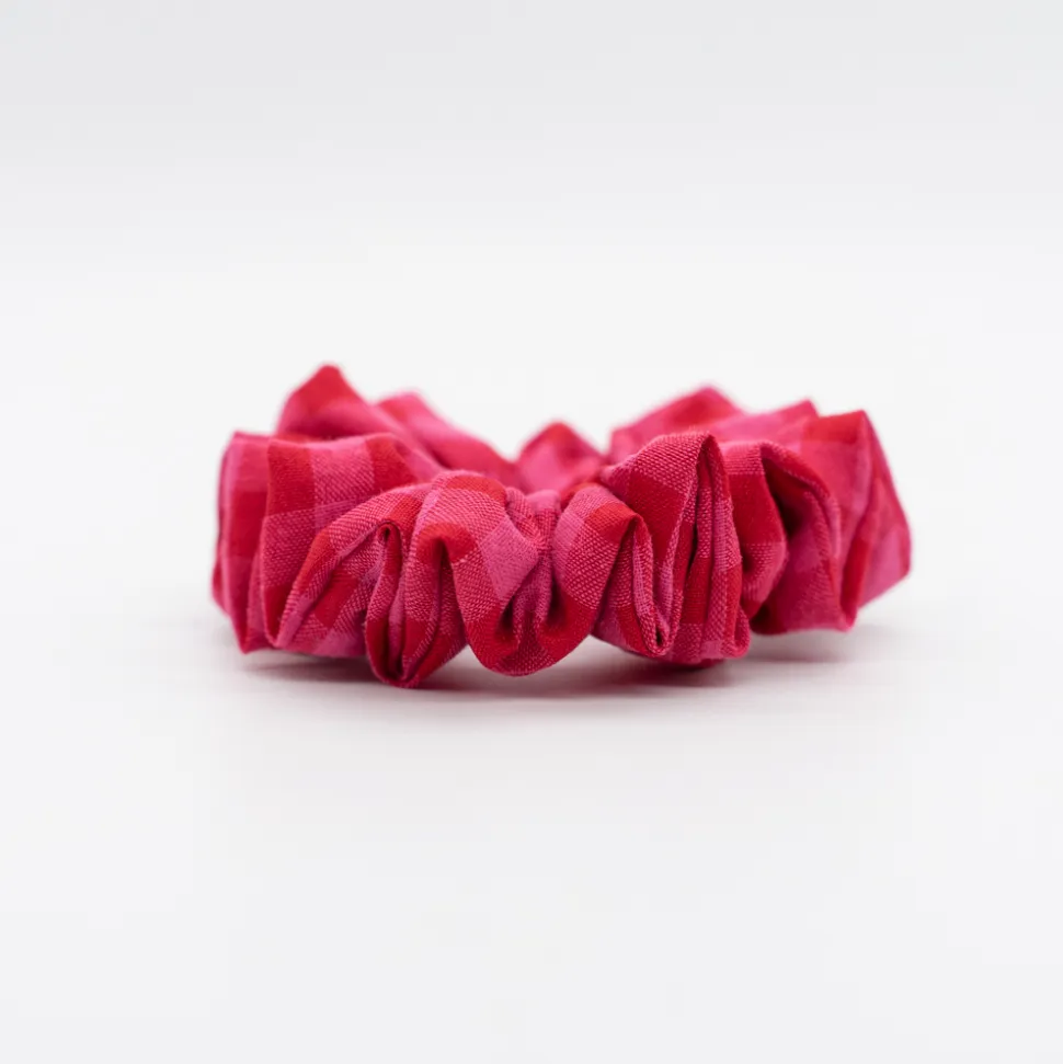 Coletero scrunchie vichy bicolor rojo frambuesa