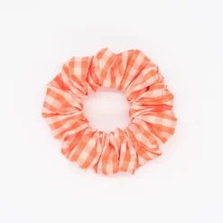 Coletero scrunchie vichy bicolor coral flúor