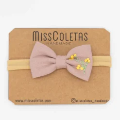 Diadema bebé con Lazo rosa Bordado a Mano
