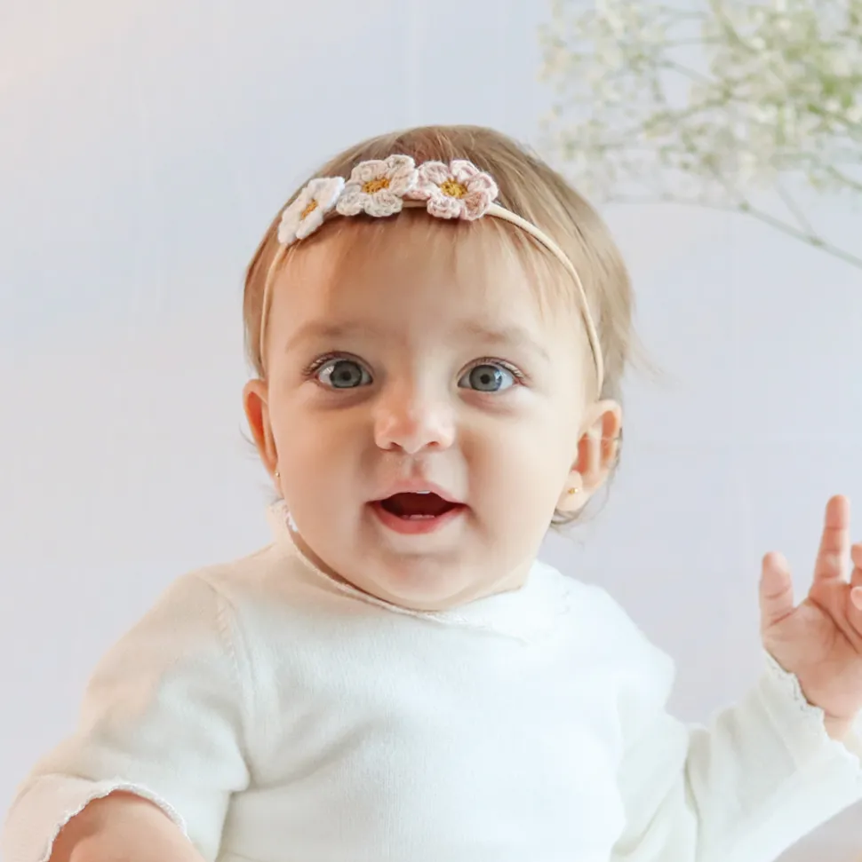 Diadema bebé flores crochet