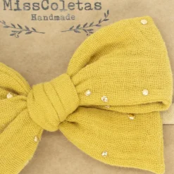 Diadema bebé lazo amarillo ocre topos oro