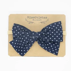 Diadema bebé lazo azul marino topos