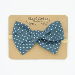Diadema bebé lazo azul petrol topos