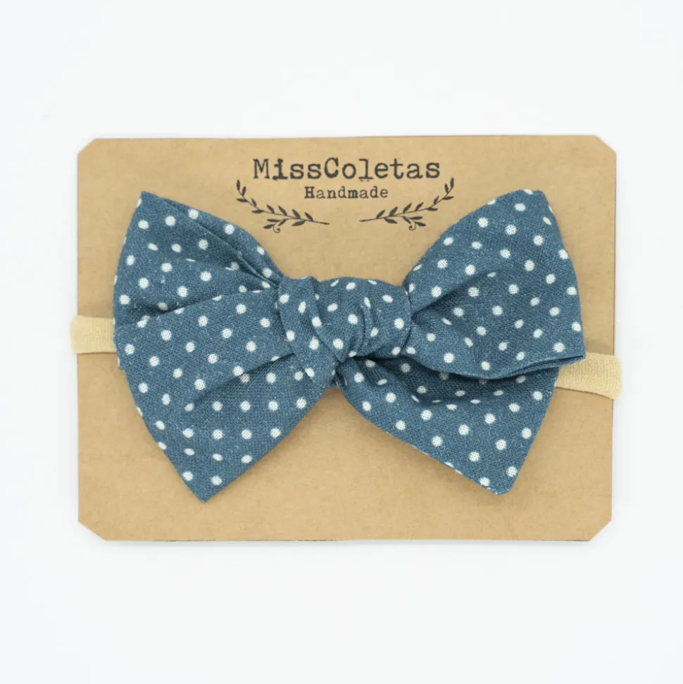 Diadema bebé lazo azul petrol topos
