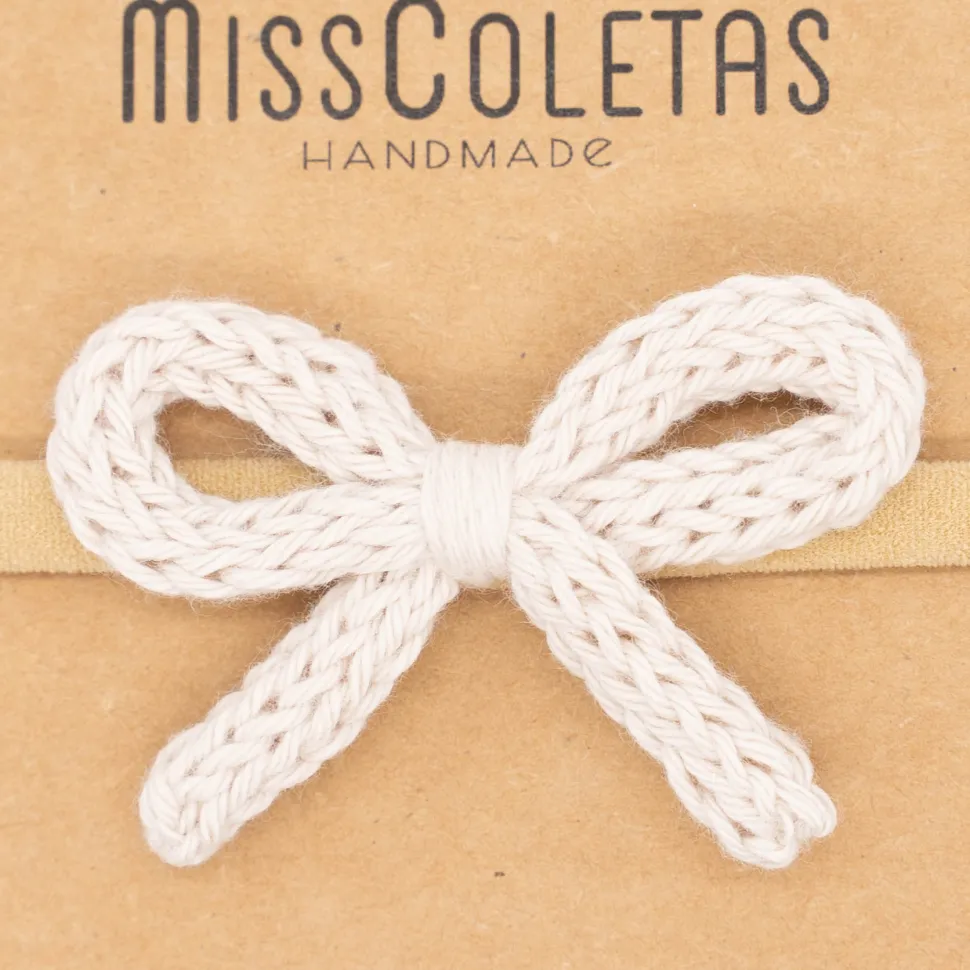 Diadema bebé lazo cordón crochet beige