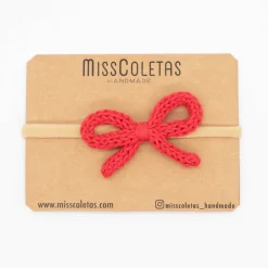 Diadema bebé lazo cordón crochet rojo