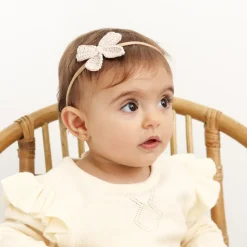 Diadema bebé lazo crochet beige