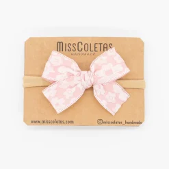 Diadema bebé lazo estampado satinado rosa